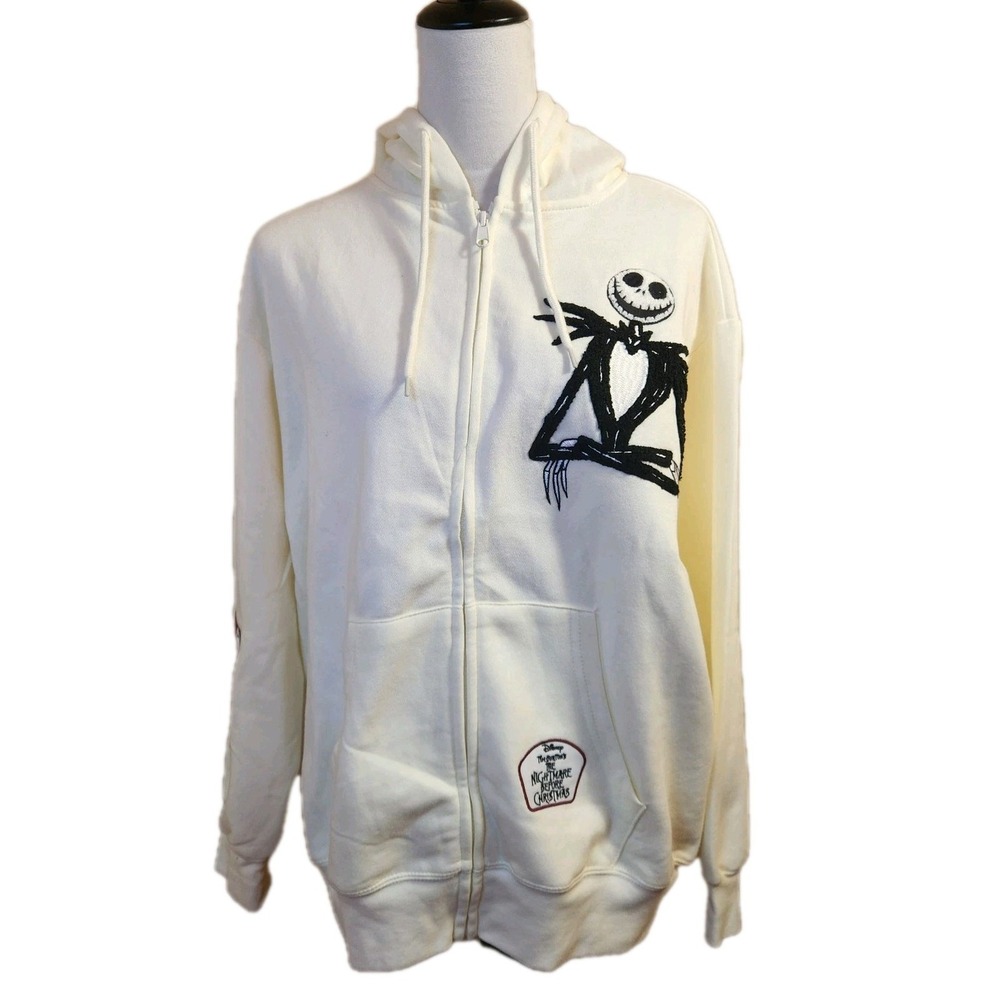 Nightmare Before Christmas Womens Sweatshirt Size Large Disney Hoodie Patch Zip